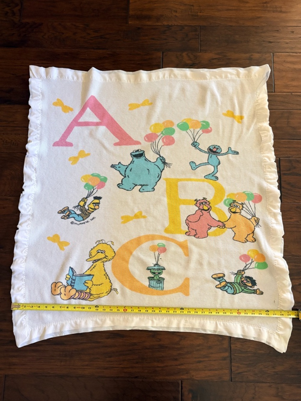 Vintage ABC Sesame Street Baby waffle weave Blanket - no tag- satin border- - Picture 12 of 16